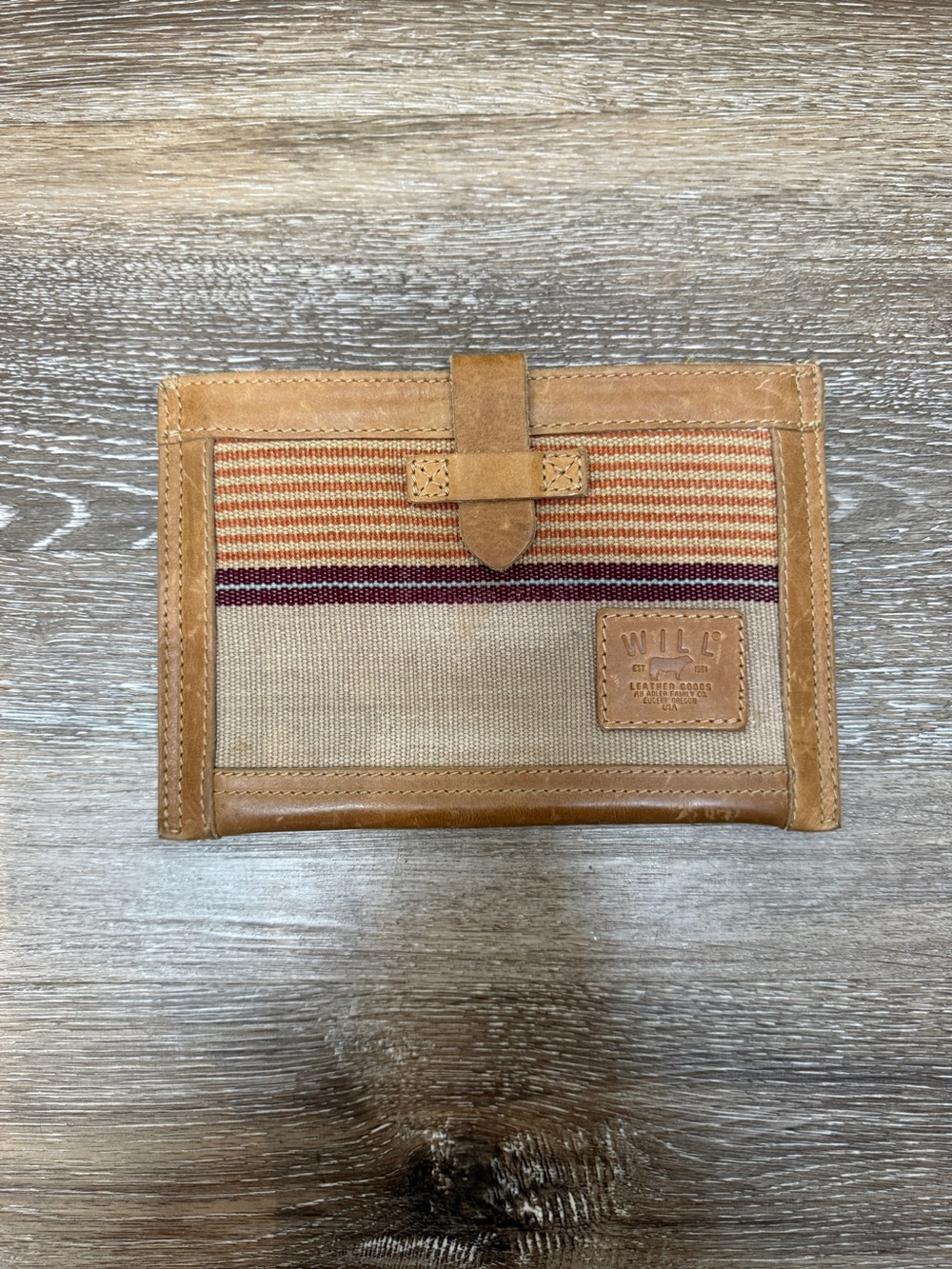 WILL Leather & Canvas Tan Stripe Pouch Wallet